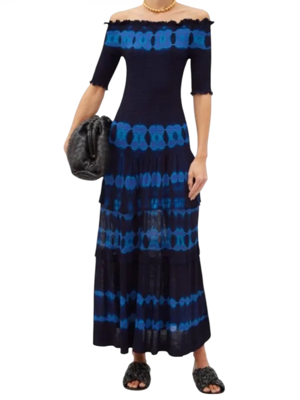 Altuzarra Ayaka Off-The-Shoulder Shirred Dyed Dress In Blue Print Sz L